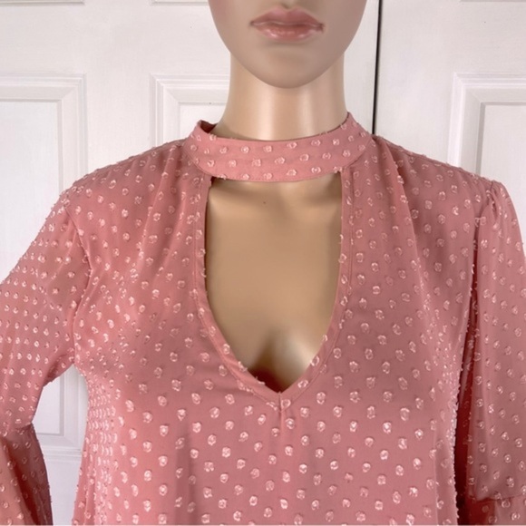 Band of Gypsies Floral Appliqué Bell Sleeve Sheer Blouse - Picture 4 of 17